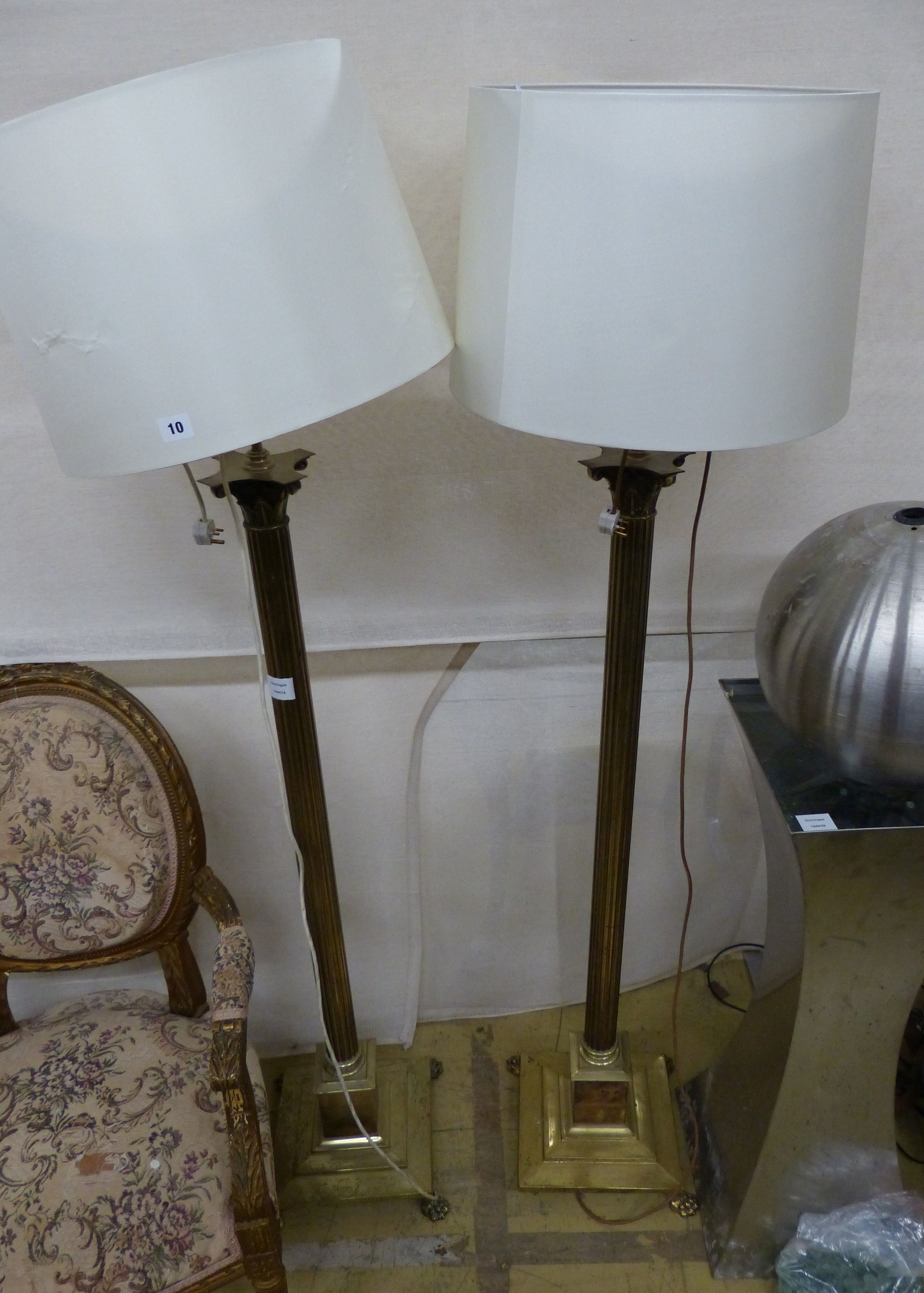 A pair of Corinthian column lamp standards, H.160cm